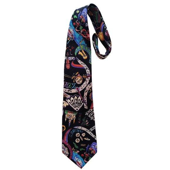Vintage 1990s Nicole Miller New Orleans Themed 100% Silk Tie Novelty Print - Picture 2 of 6